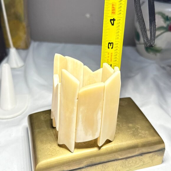 Vintage Chunky Cream Horn Bangle Bracelet Geometric Wide Stretch Cuff - Picture 11 of 16